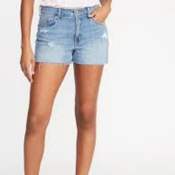 High Rise Distressed Blue Jean Shorts - Picture 1 of 5